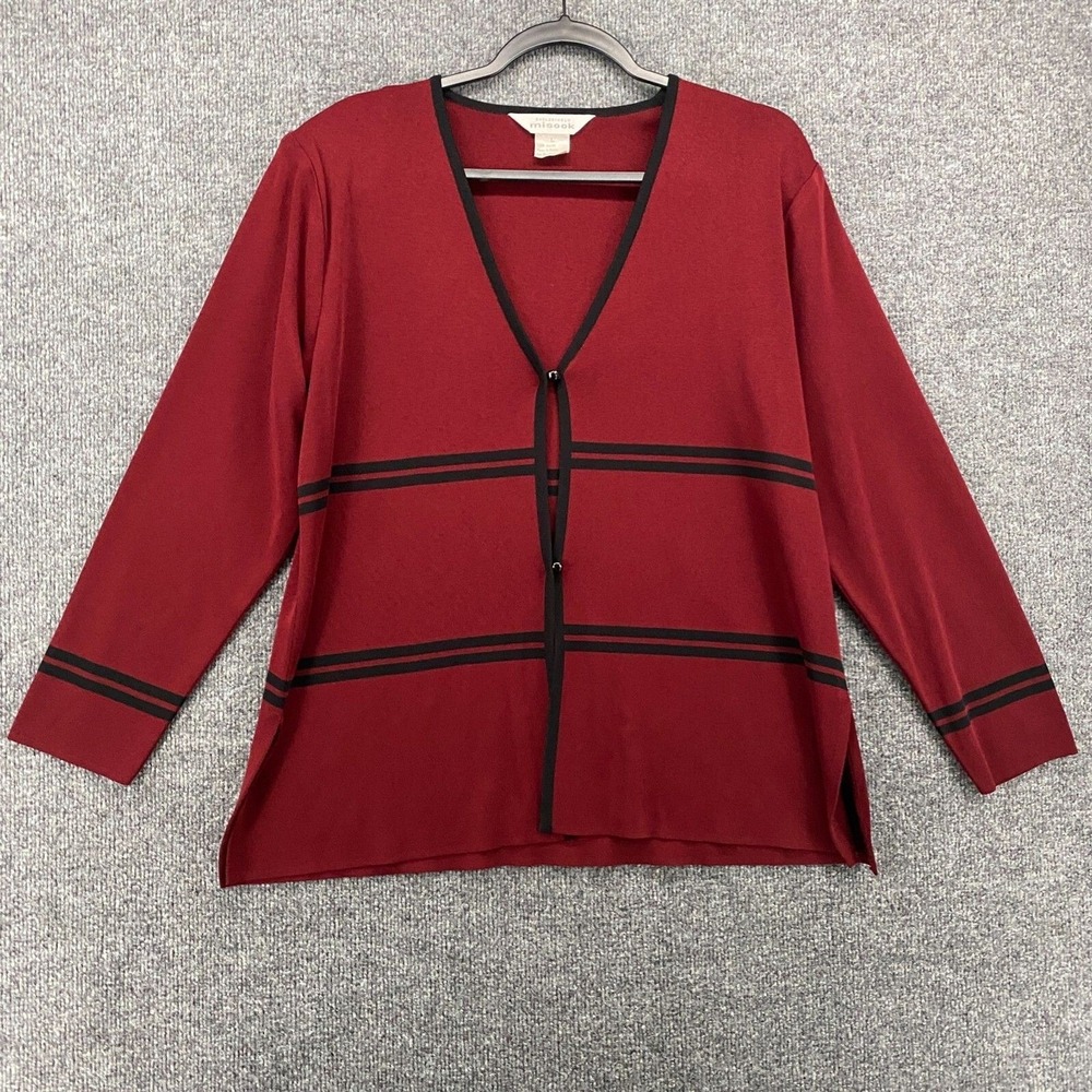 Exclusively Misook‎ Cardigan Jacket Womens L Red Slinky Button Up Career Travel